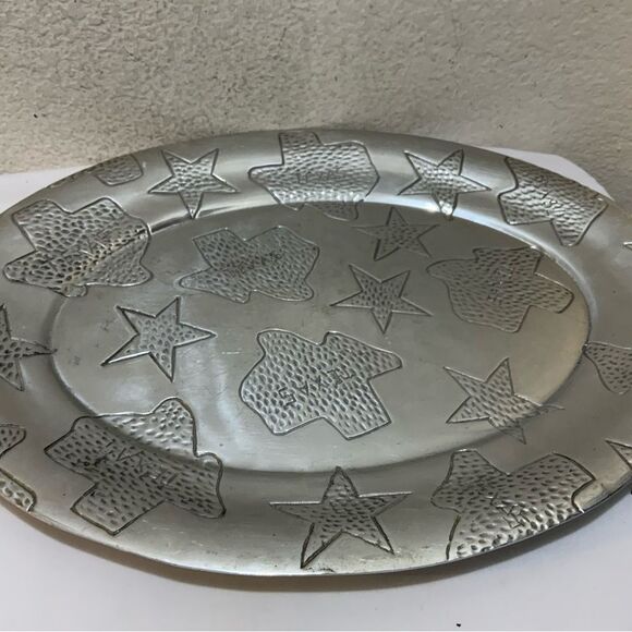 Texas  map embossed pewter large siver plate tray - Picture 2 of 6